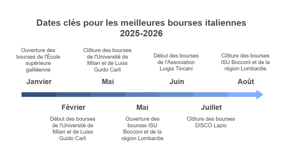 Planning de publication des bourses d'études en Italie 
